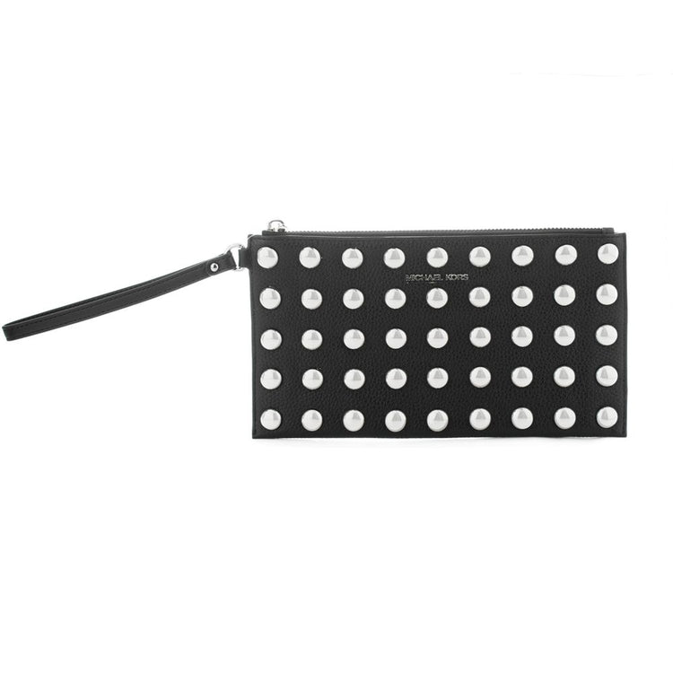 Michael Kors - Edgy Studded Textured Leather Wristlet Clutch - Black Michael Kors