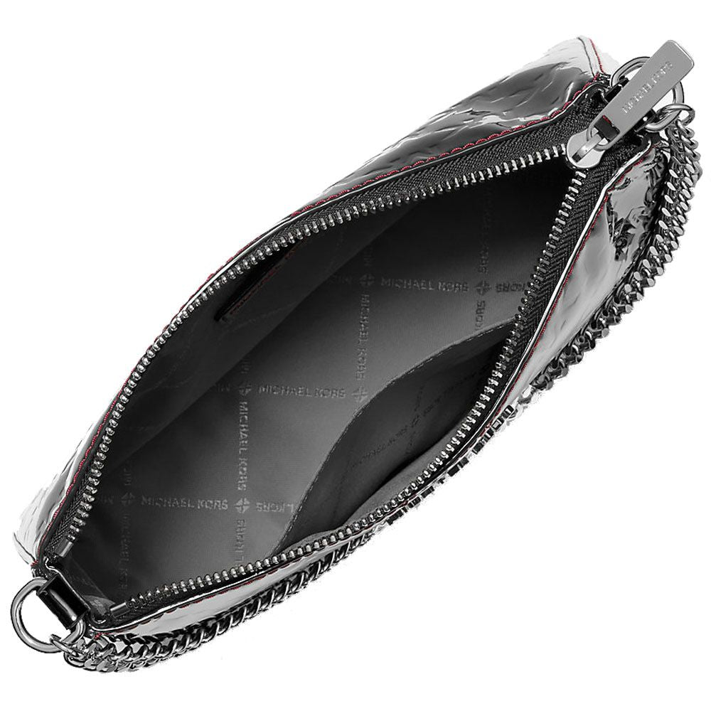 Michael Kors - Glossy Logo Embossed Canvas Clutch with Chain Strap - Black Michael Kors