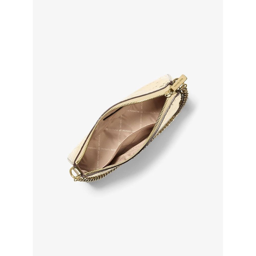 Michael Kors - Glamorous Embossed Logo Canvas Clutch with Chain Strap - Gold Michael Kors