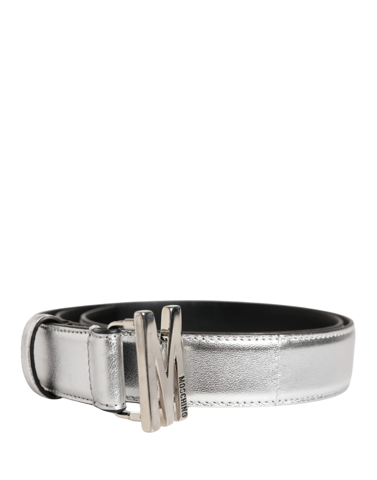 Moschino Couture - Bold Metallic Logo Genuine Leather Waist Belt - Silver Moschino Couture