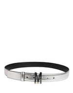Moschino Couture - Bold Metallic Logo Genuine Leather Waist Belt - Silver Moschino Couture
