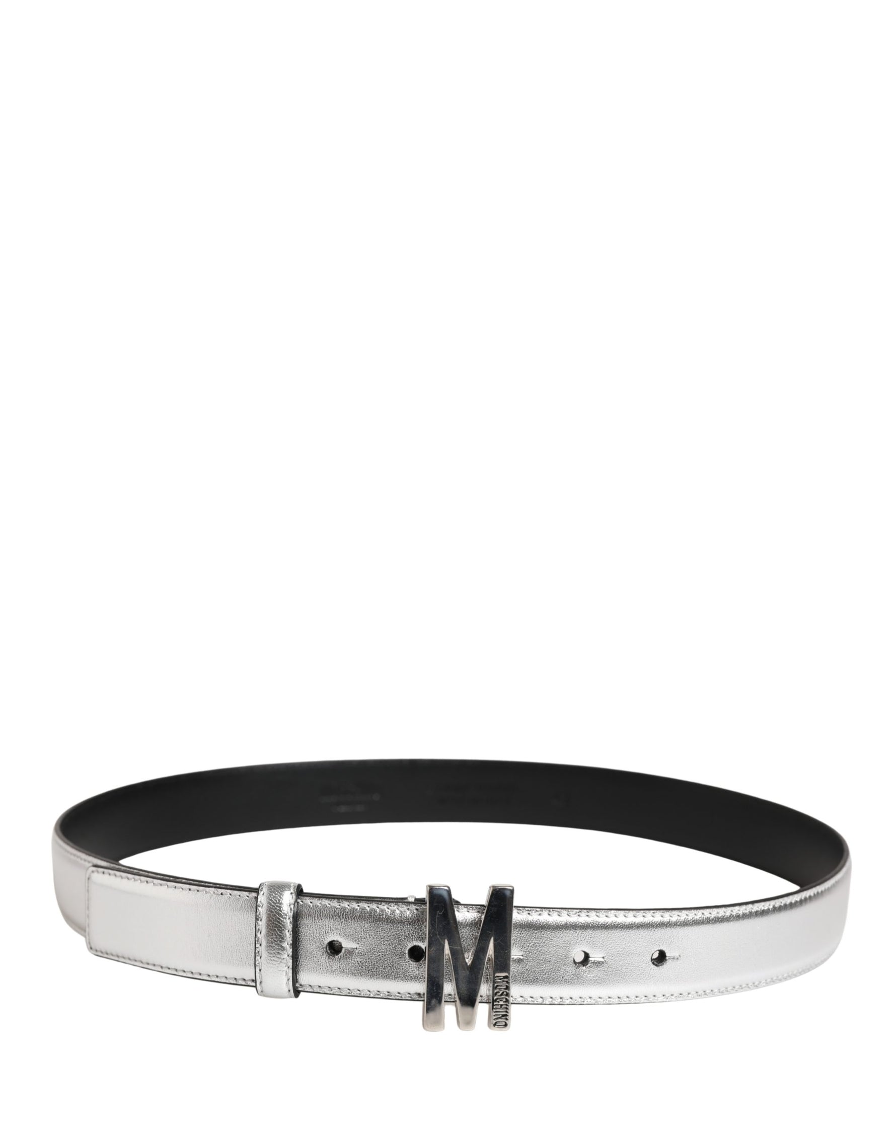 Moschino Couture - Bold Metallic Logo Genuine Leather Waist Belt - Silver Moschino Couture