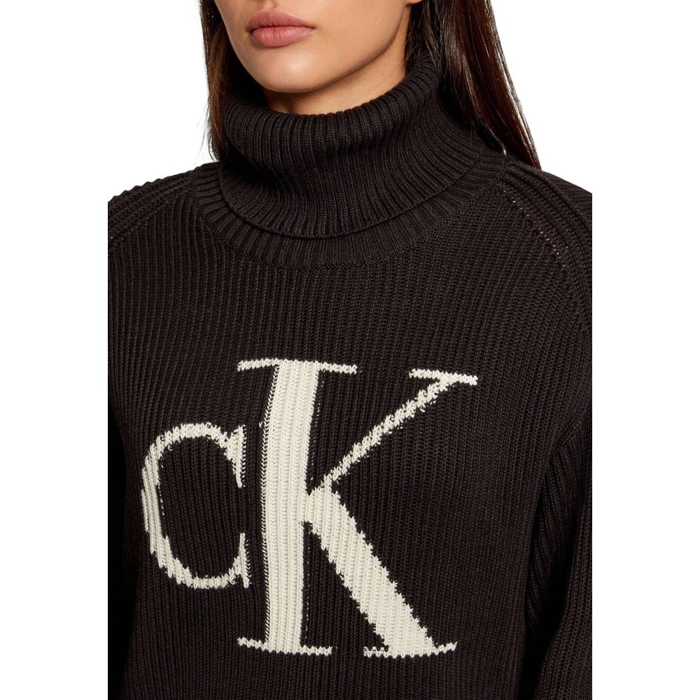 Calvin Klein Jeans - Relaxed Ribbed Logo Turtleneck Sweatshirt - Black Calvin Klein Jeans