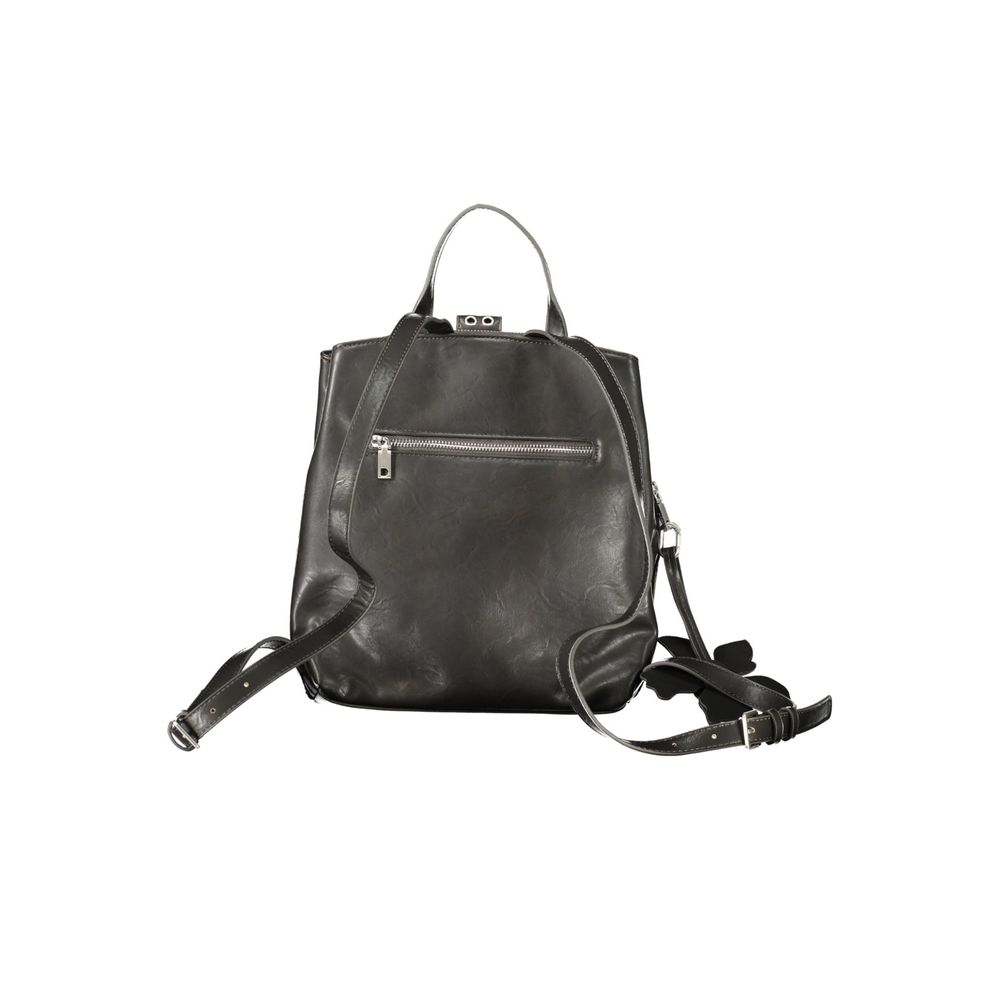 Desigual - Edgy PU Leather Convertible Backpack with Floral Charm - Black Desigual