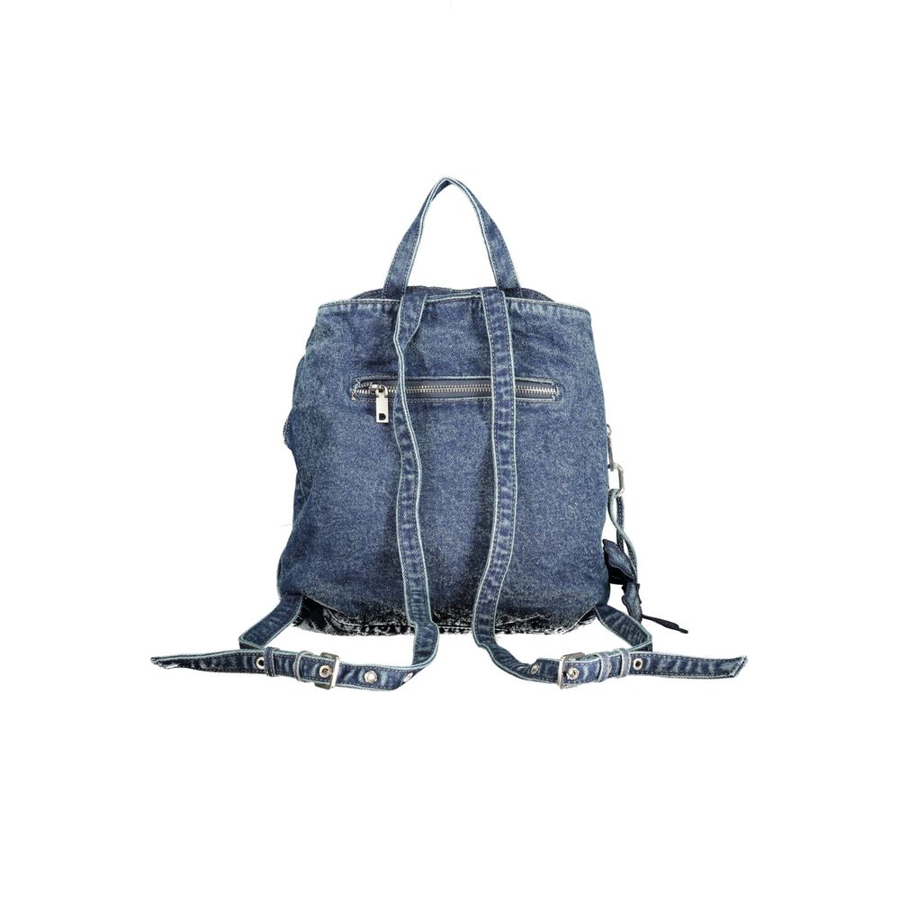 Desigual - Edgy Convertible Denim Backpack with Flower Charm - Blue Desigual