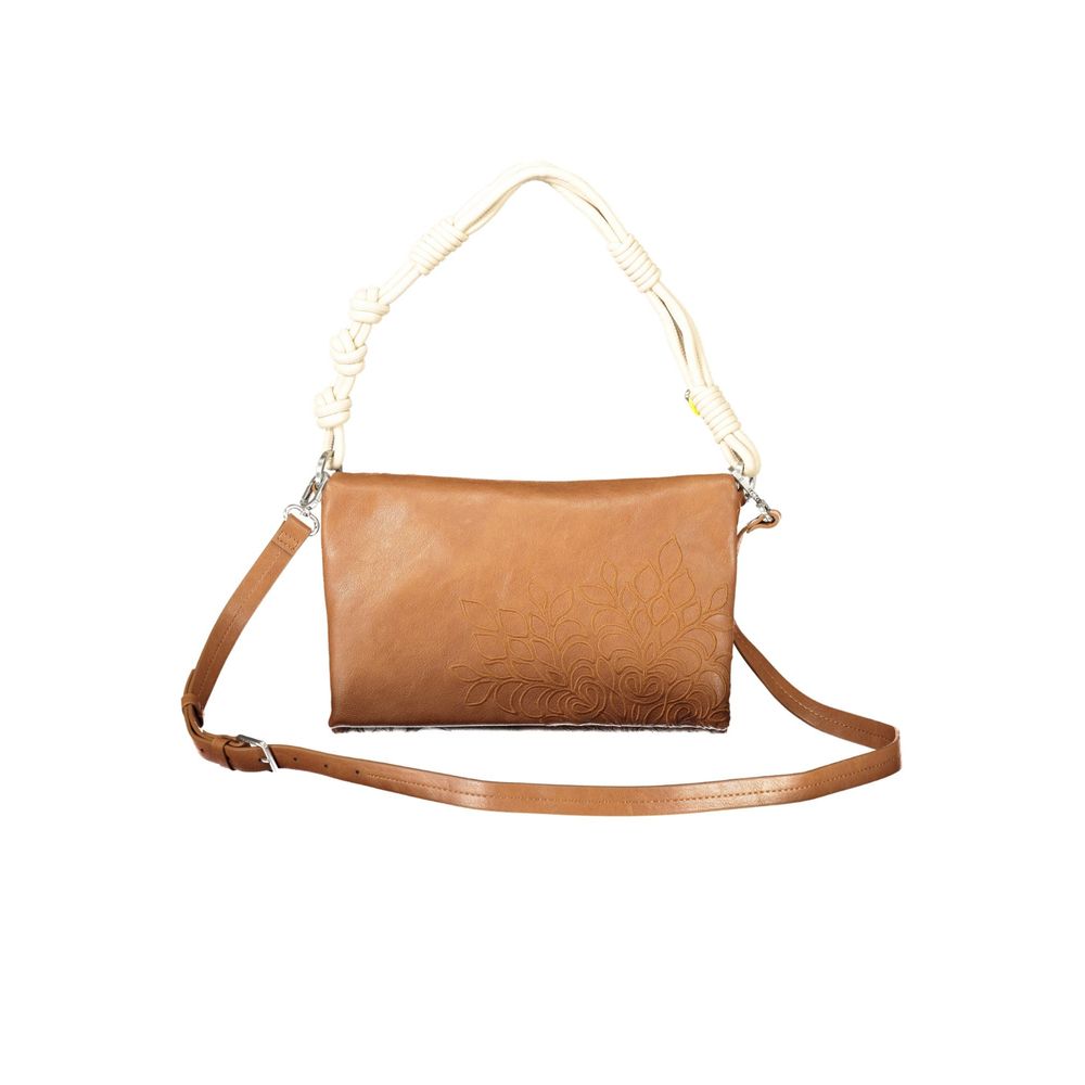 Desigual - Embossed PU Leather Shoulder Bag with Knotted Handle - Brown Desigual