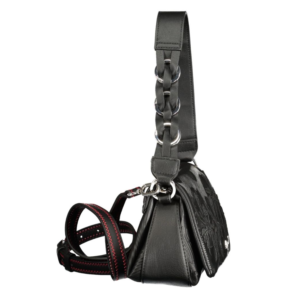Desigual - Edgy Embossed Floral Chain Shoulder Bag - Black Desigual