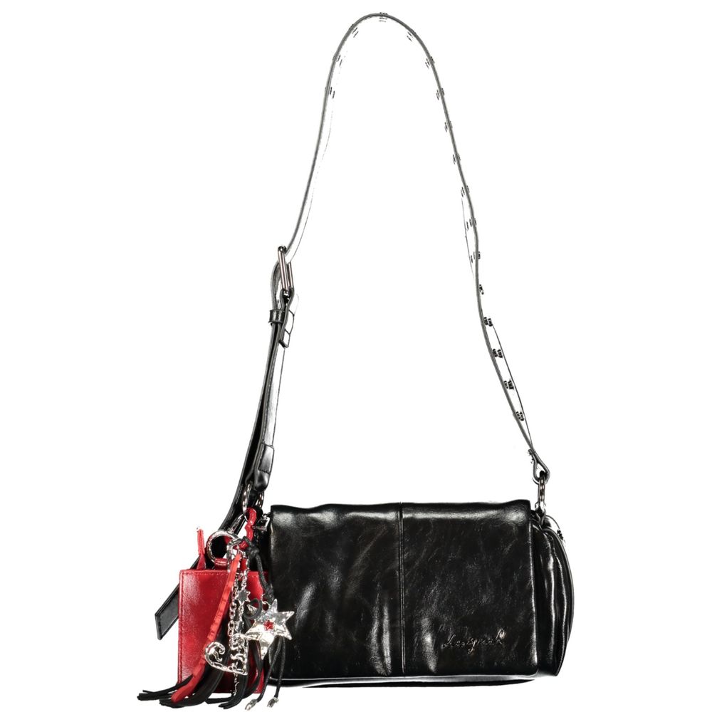 Desigual - Edgy PU Leather Shoulder Bag with Red Charm - Black Desigual