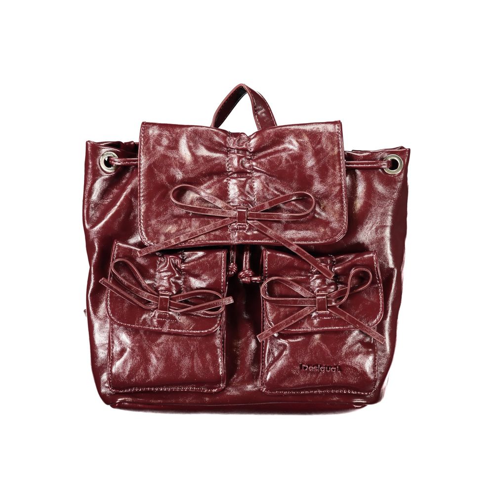 Desigual - Glossy Bow Detail Polyurethane Backpack - Burgundy Desigual