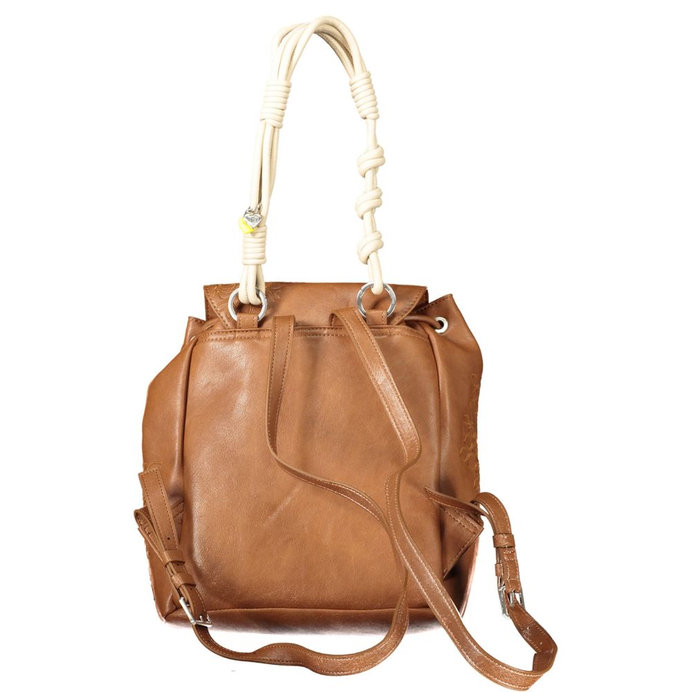 Desigual - Boho Embossed Faux Leather Mini Backpack with Knotted Rope Handles - Brown Desigual