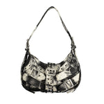 Desigual - Edgy Graphic Canvas Buckle Mini Shoulder Bag - Black White Desigual