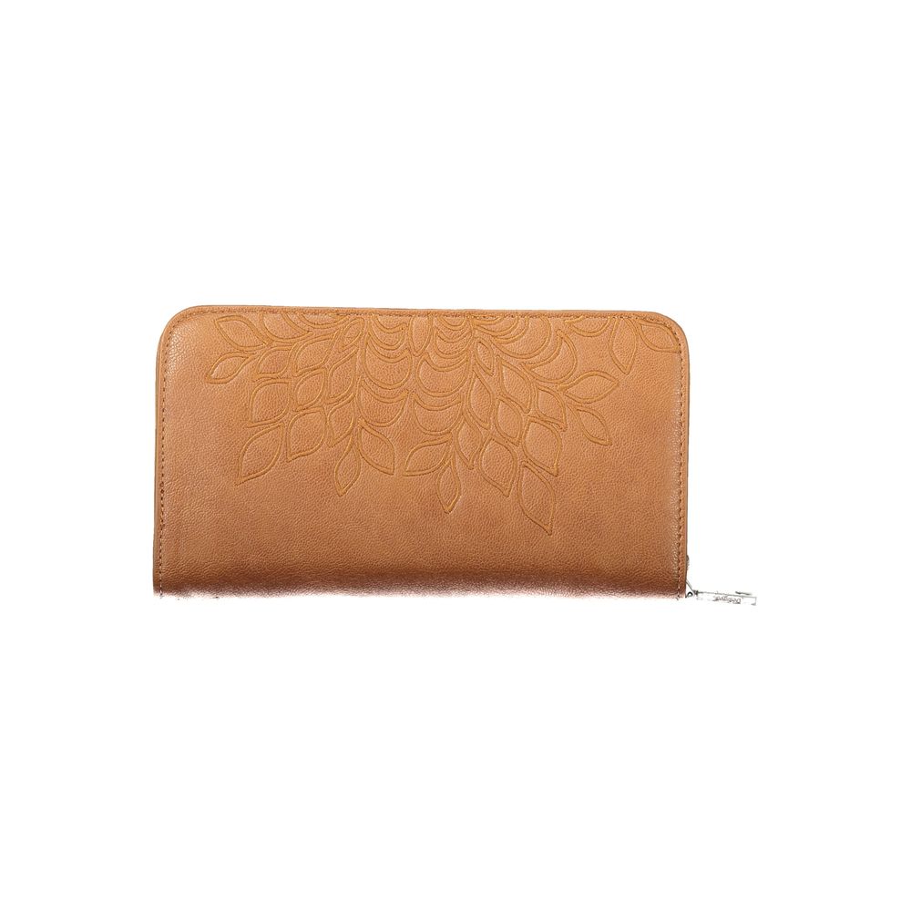 Desigual - Smooth Embossed Leaf Pattern Zip-Around Card Wallet - Brown Desigual