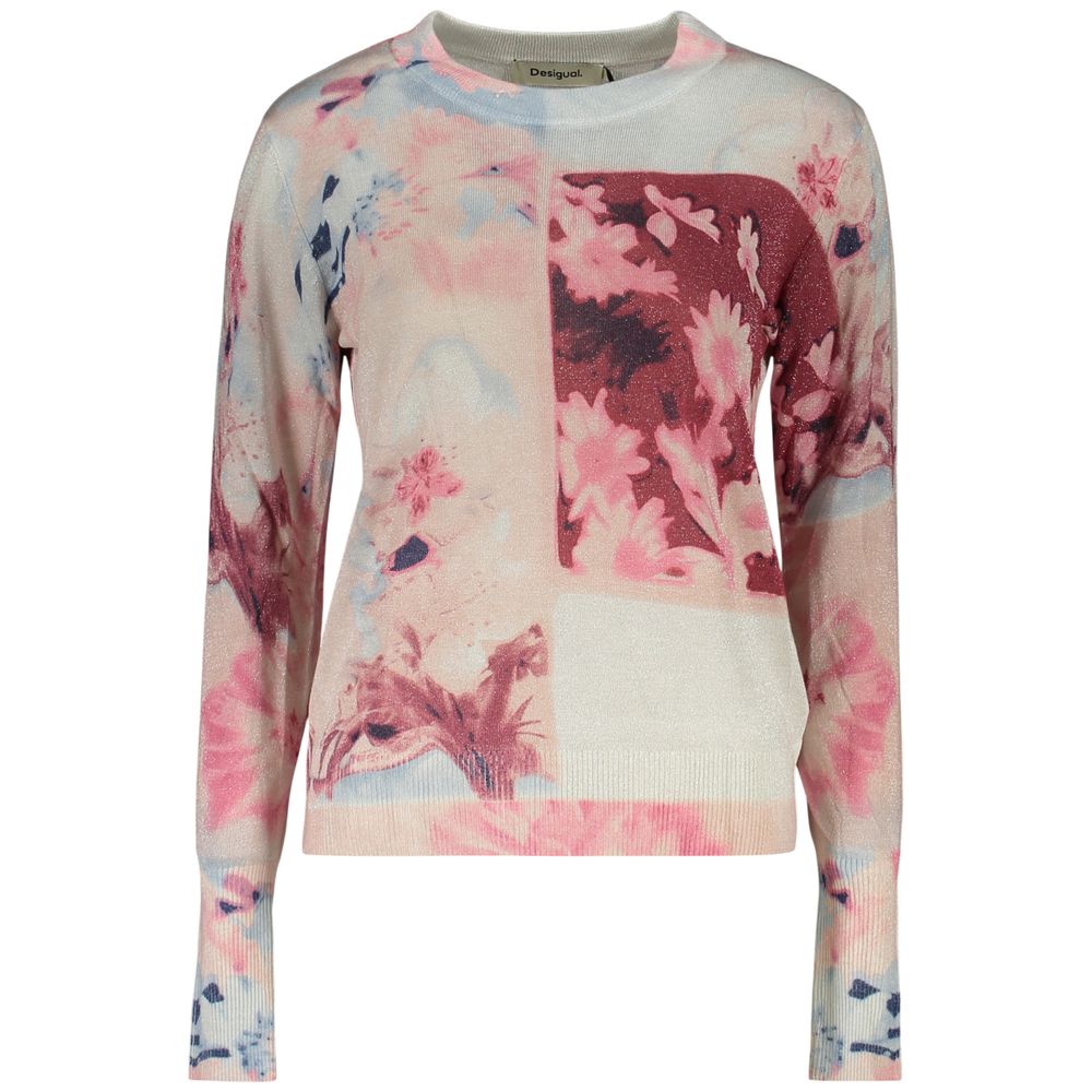 Desigual - Artistic Shimmer Floral Patchwork Long Sleeve Sweater - Pink Multicolor Desigual