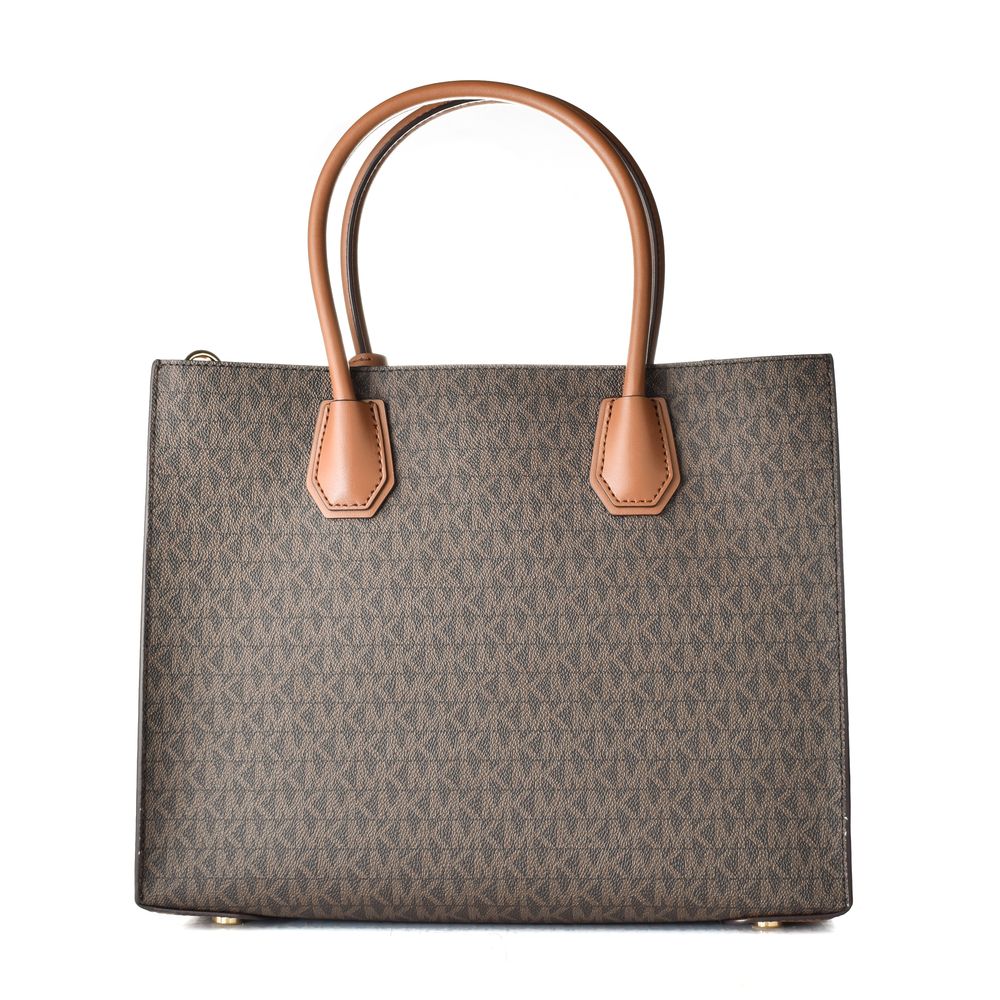 Michael Kors - Structured Logo Print Leather Tote Bag - Brown Michael Kors