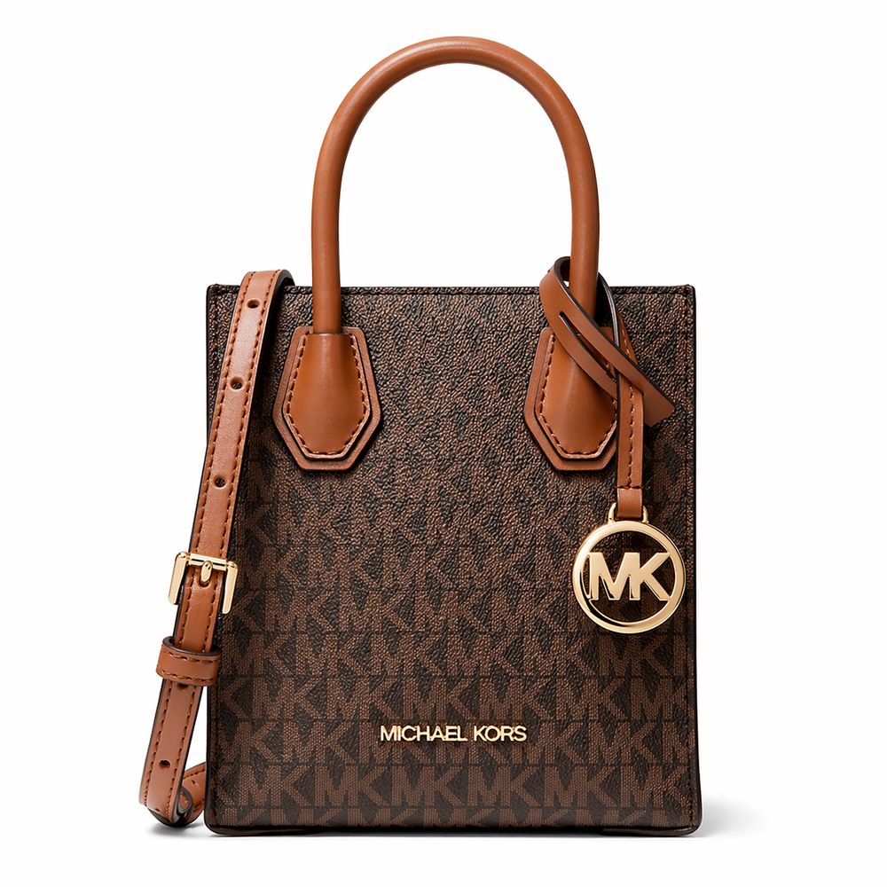 Michael Kors - Structured Monogram Mini Tote Bag - Brown Michael Kors