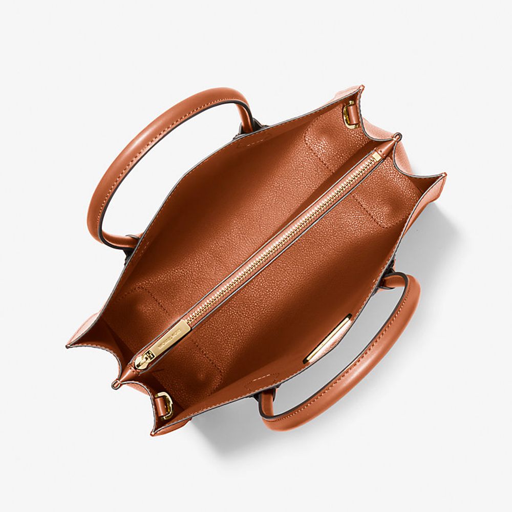 Michael Kors - Polished Textured Structured Tote Bag With Gold Hardware - Brown Michael Kors