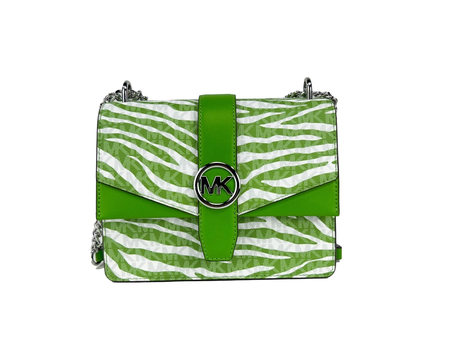 Michael Kors - Bold Zebra Print Coated PVC Crossbody Tote Chain Bag - Jungle Green Michael Kors