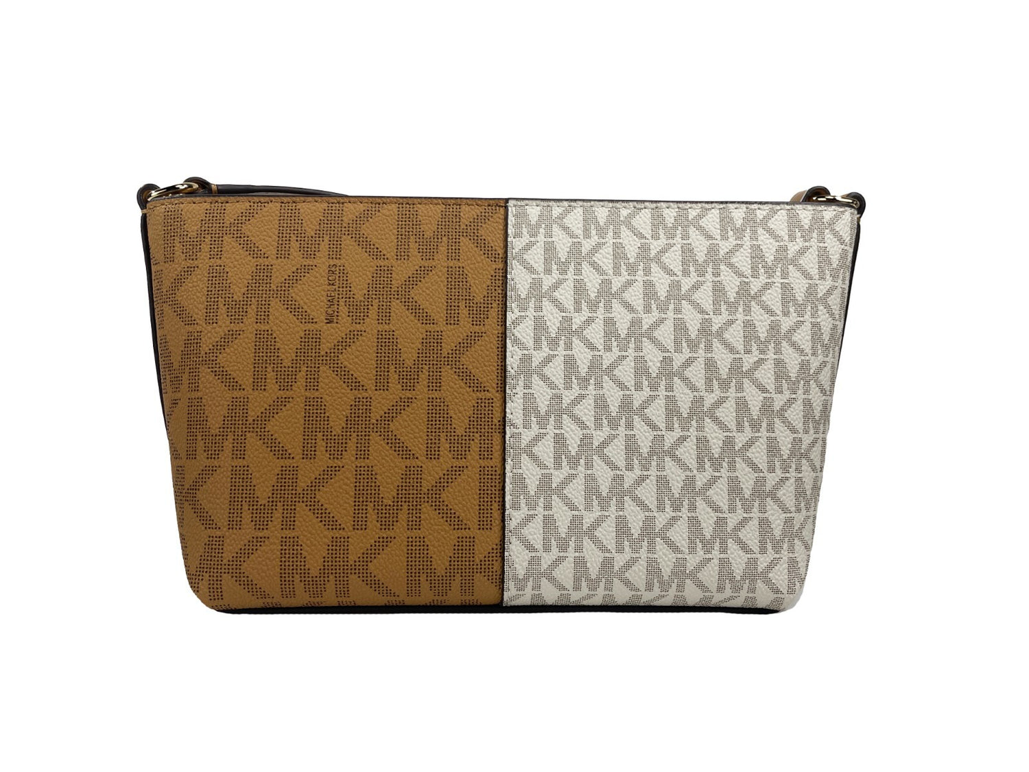 Michael Kors - Chic Two-Tone Logo Print Compact Crossbody Bag - Brown White Michael Kors