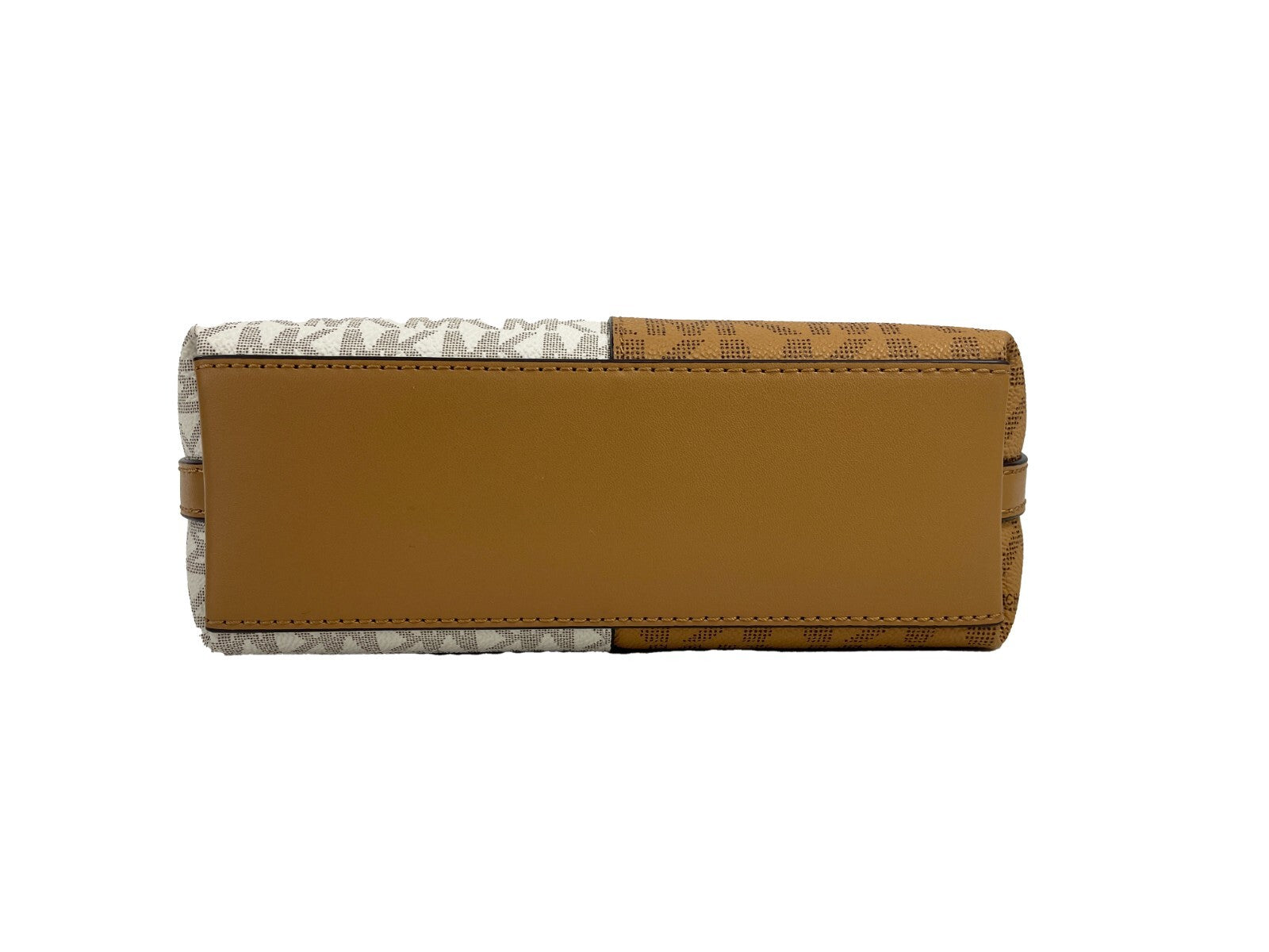 Michael Kors - Chic Two-Tone Logo Print Compact Crossbody Bag - Brown White Michael Kors