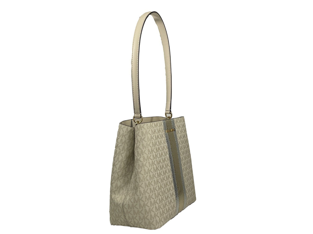 Michael Kors - Polished Logo Print Medium Bucket Shoulder Bag - Pale Gold Michael Kors