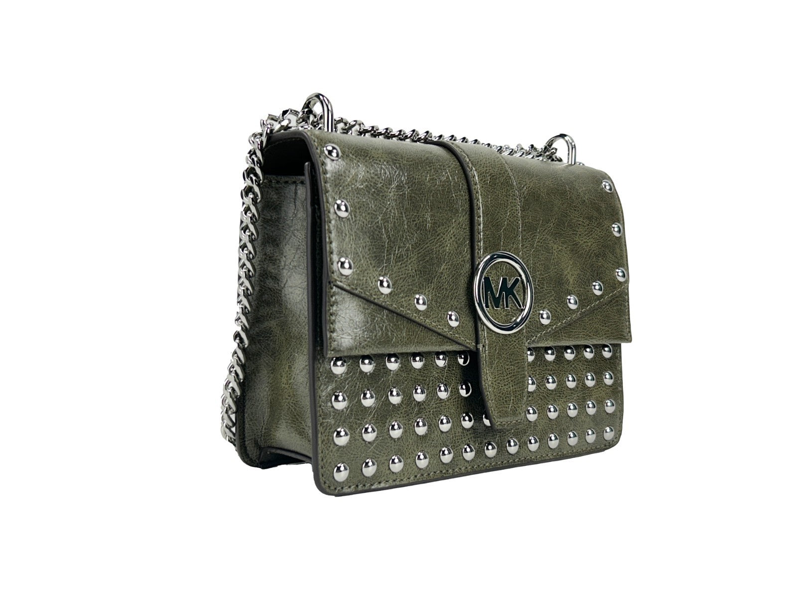 Michael Kors - Edgy Studded Faux Leather Chain Crossbody Bag - Green Michael Kors