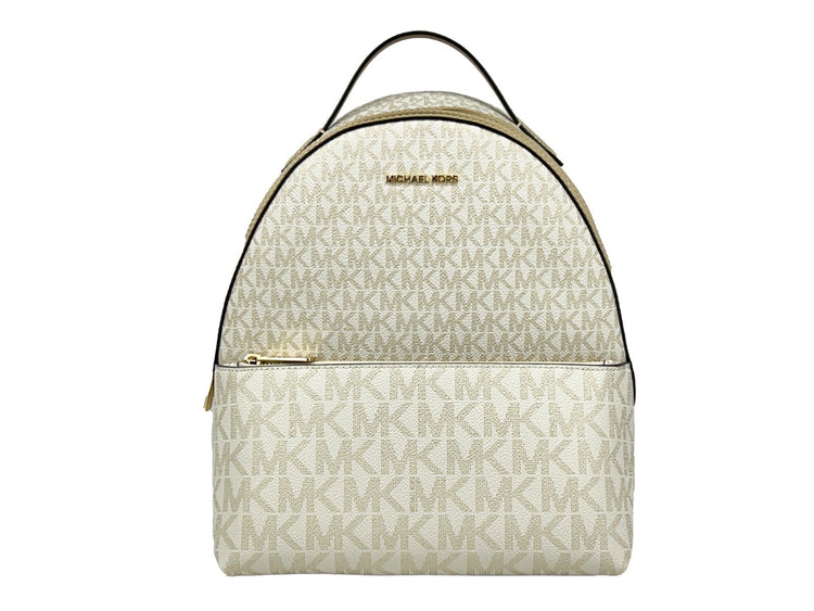Michael Kors - Polished Logo Print Medium PVC Backpack - Beige Gold Michael Kors