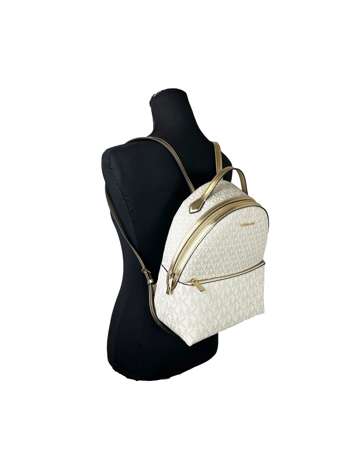 Michael Kors - Polished Logo Print Medium PVC Backpack - Beige Gold Michael Kors