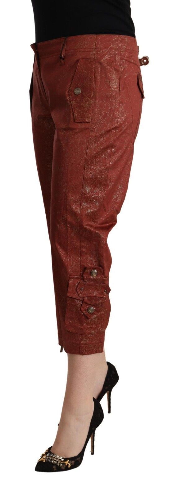 Just Cavalli - Sophisticated Lurex Mid-Waist Cropped Capri Pants - Brown Just Cavalli