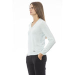 Baldinini Trend - Elegant Ribbed Trim Cashmere Blend V-Neck Sweater - Light Blue Baldinini Trend