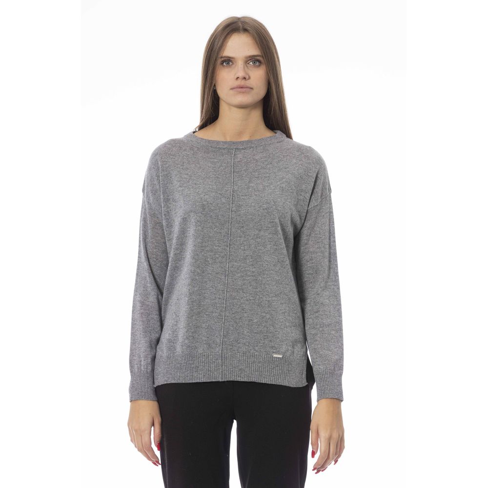 Baldinini Trend - Relaxed Ribbed Knit Crew Neck Sweater - Grey Baldinini Trend