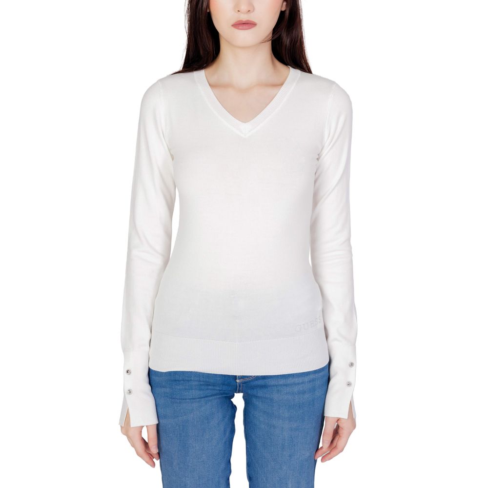 Guess - Refined V-Neck Fitted Cotton Knit Top - White Guess