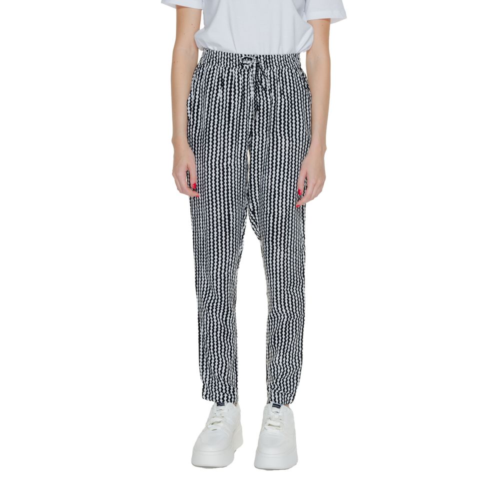 Only - Relaxed Geometric Print Viscose Trousers - Black White Only
