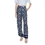 Street One - Elegant High-Waisted Geometric Print Palazzo Pants - Blue Street One