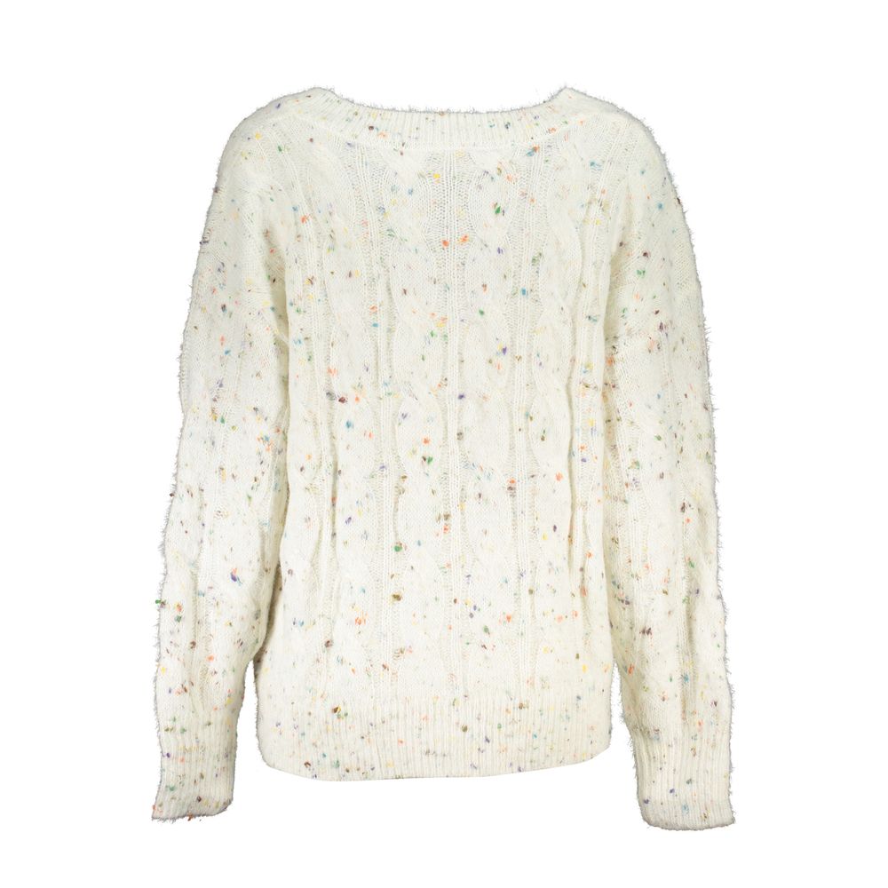 Desigual - Soft Cable Knit Relaxed V-Neck Sweater - White Desigual