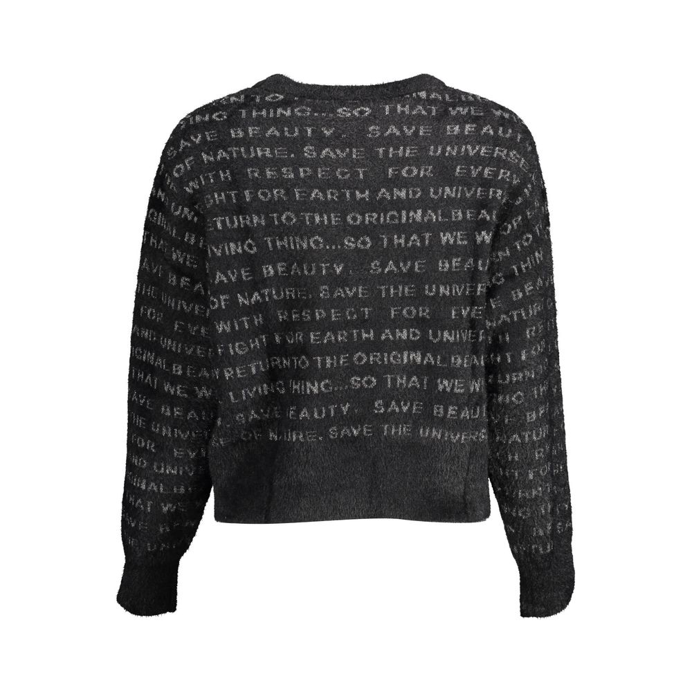 Desigual - Bold Graphic Text Print Cropped Knit Sweater - Black Desigual