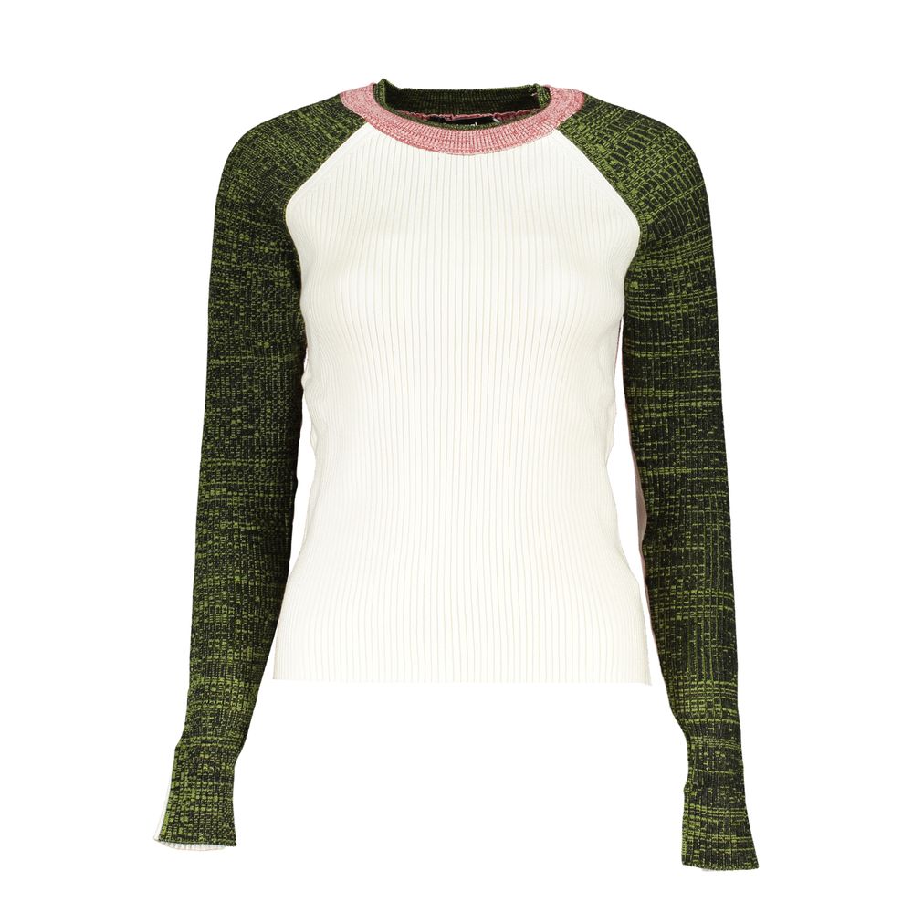 Desigual - Playful Color Block Ribbed Long Sleeve Sweater - White Green Pink Desigual