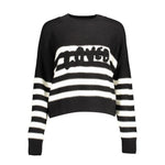 Desigual - Playful Striped Cotton Sweater with Embroidered Logo - Black White Desigual