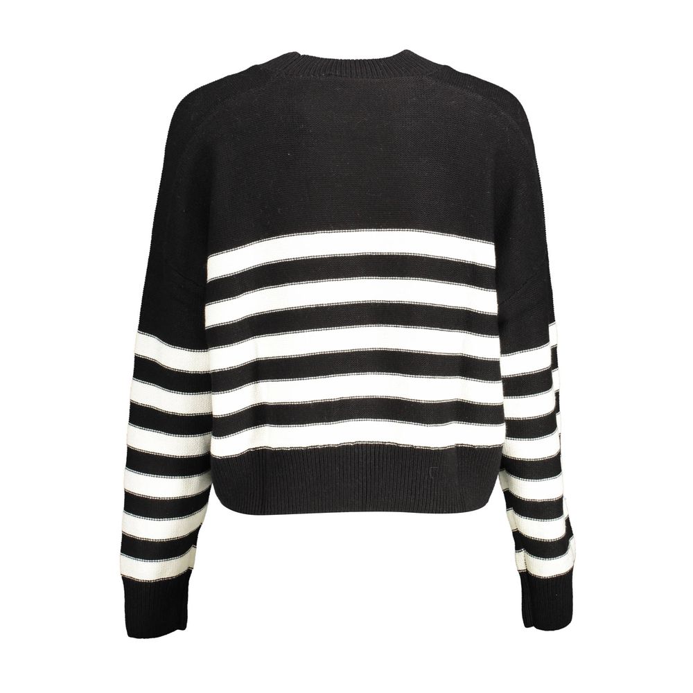 Desigual - Playful Striped Cotton Sweater with Embroidered Logo - Black White Desigual