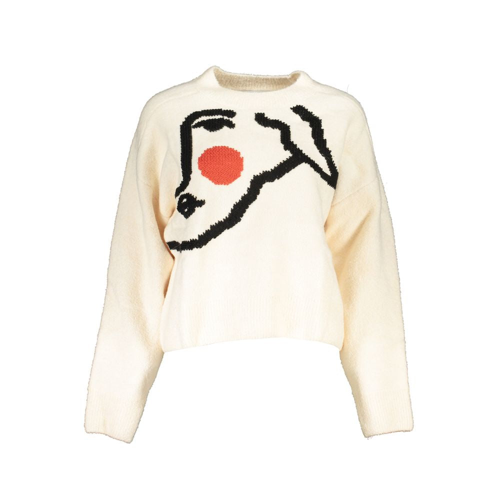 Desigual - Playful Abstract Face Graphic Cropped Knit Sweater - Off White Desigual