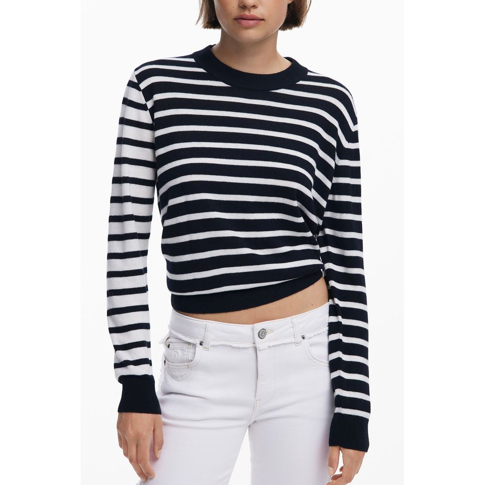 Desigual - Bold Striped Ribbed Knit Cropped Sweater - Black Desigual