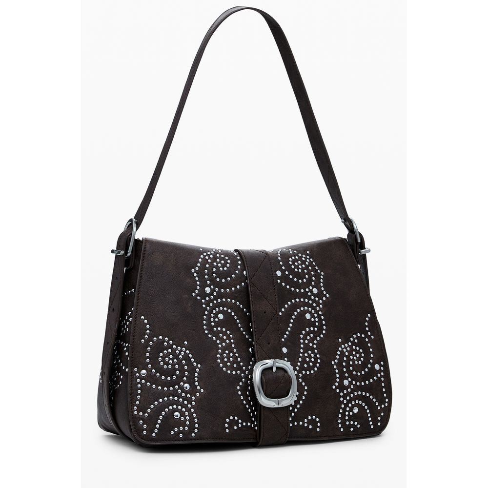 Desigual - Edgy Studded Western Shoulder Bag With Buckle Detail - Brown Desigual