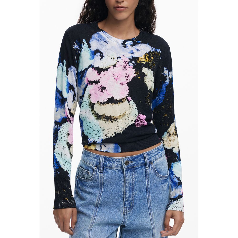 Desigual - Bold Artistic Floral Print Linen Blend Sweater - Black Desigual