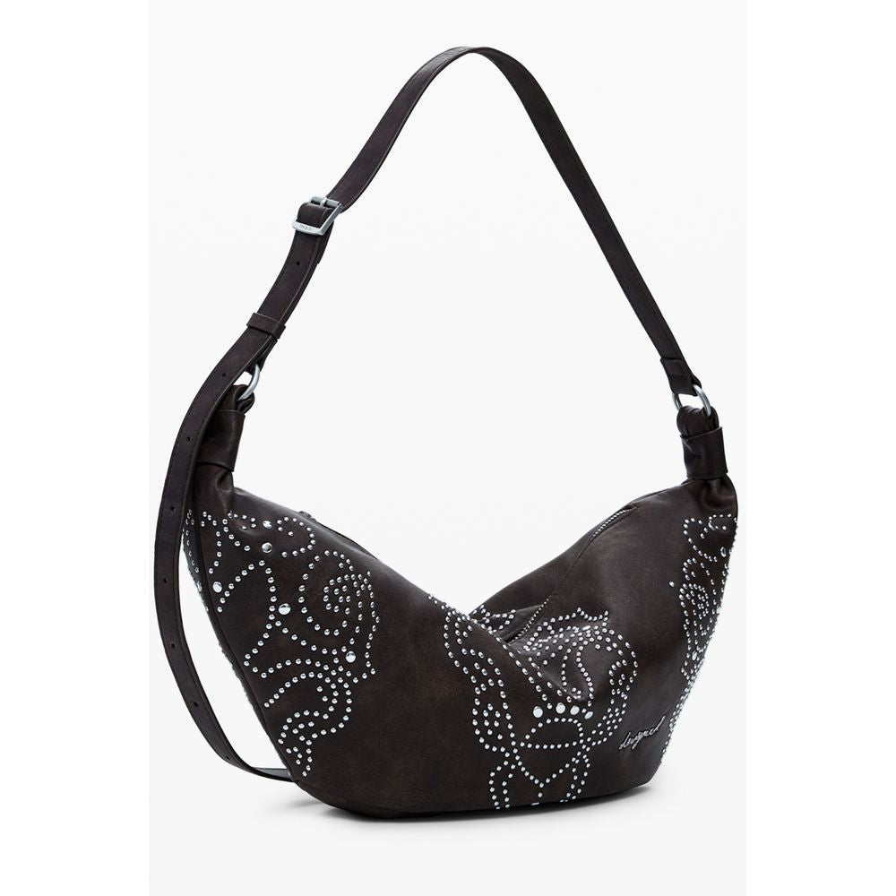 Desigual - Edgy Studded Crescent Shoulder Bag - Brown Desigual