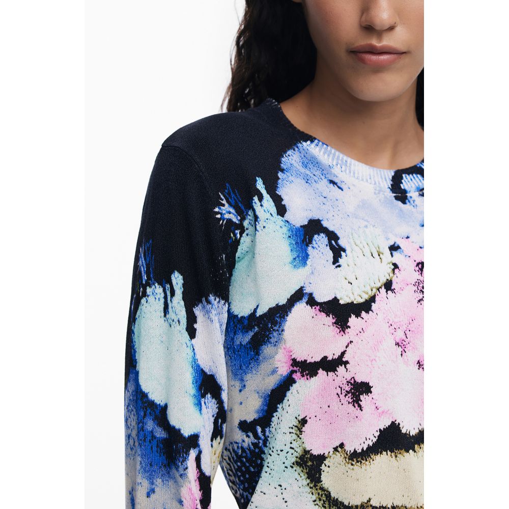 Desigual - Bold Artistic Floral Print Linen Blend Sweater - Black Desigual
