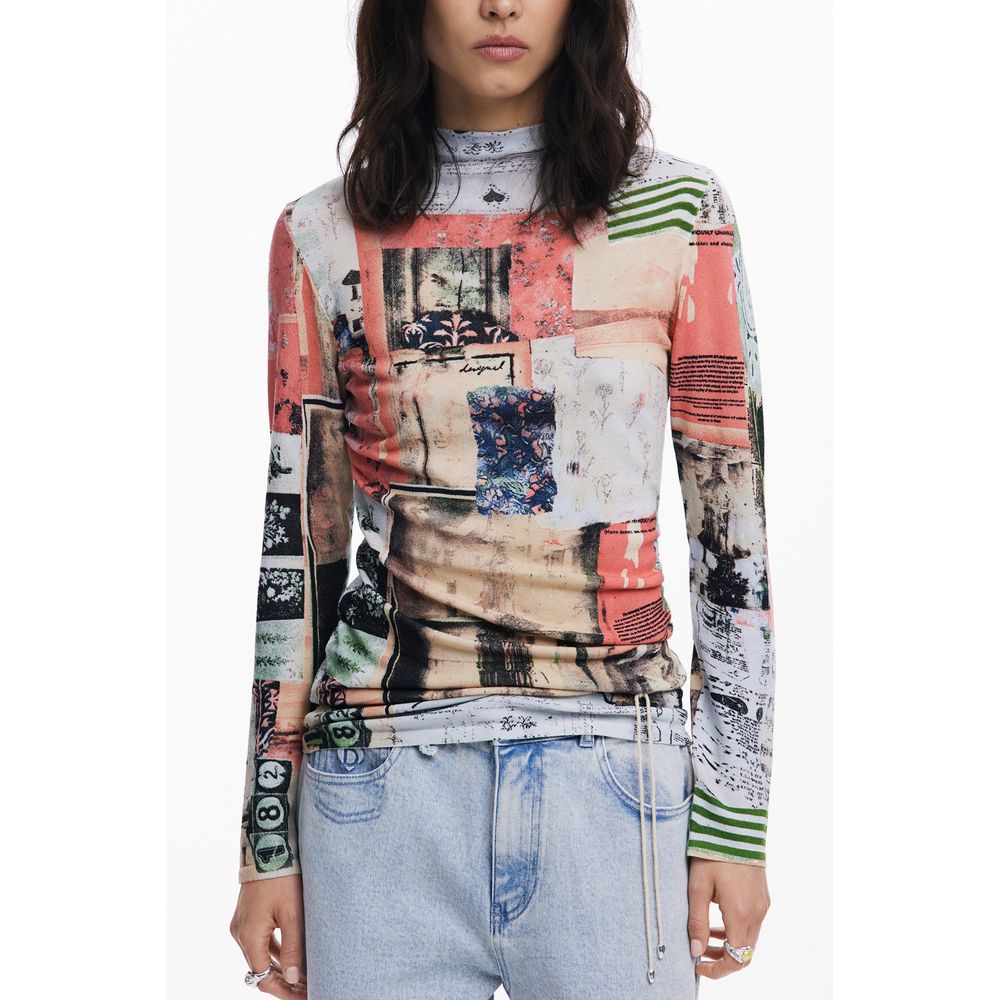 Desigual - Bold Patchwork Mock Neck Fitted Sweater - Pink Desigual