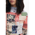 Desigual - Bold Patchwork Mock Neck Fitted Sweater - Pink Desigual