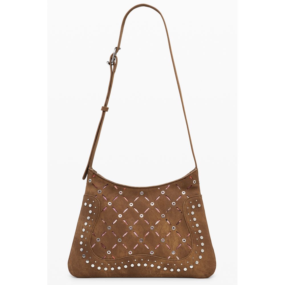 Desigual - Edgy Studded Polyethylene Shoulder Bag - Brown Desigual
