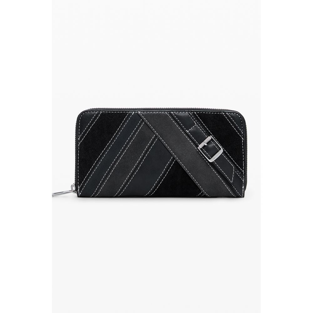 Desigual - Sleek Polyethylene Zip Wallet with Buckle Detail - Black Desigual