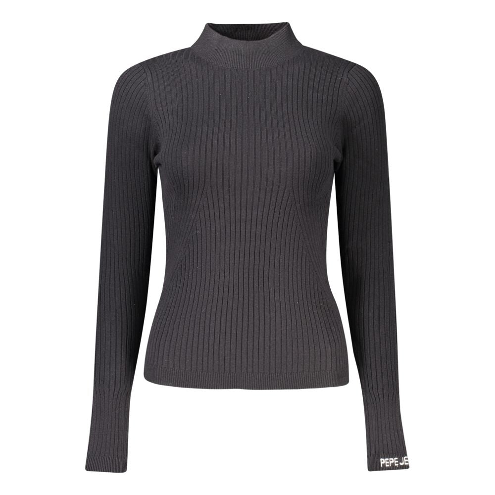 Pepe Jeans - Sleek Ribbed Mock Neck Fitted Sweater - Black Pepe Jeans