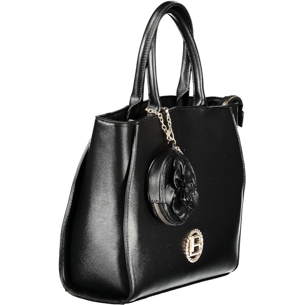 Laura Biagiotti - Sophisticated Structured PVC Top Handle Bag with Floral Charm - Black Laura Biagiotti